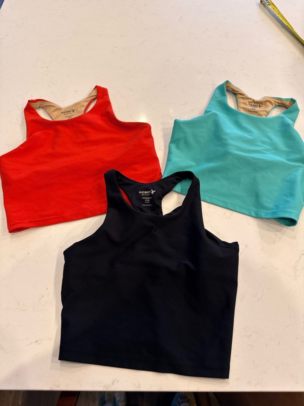 Old Navy Racerback Crop Tanks - Black, Red, Aqua